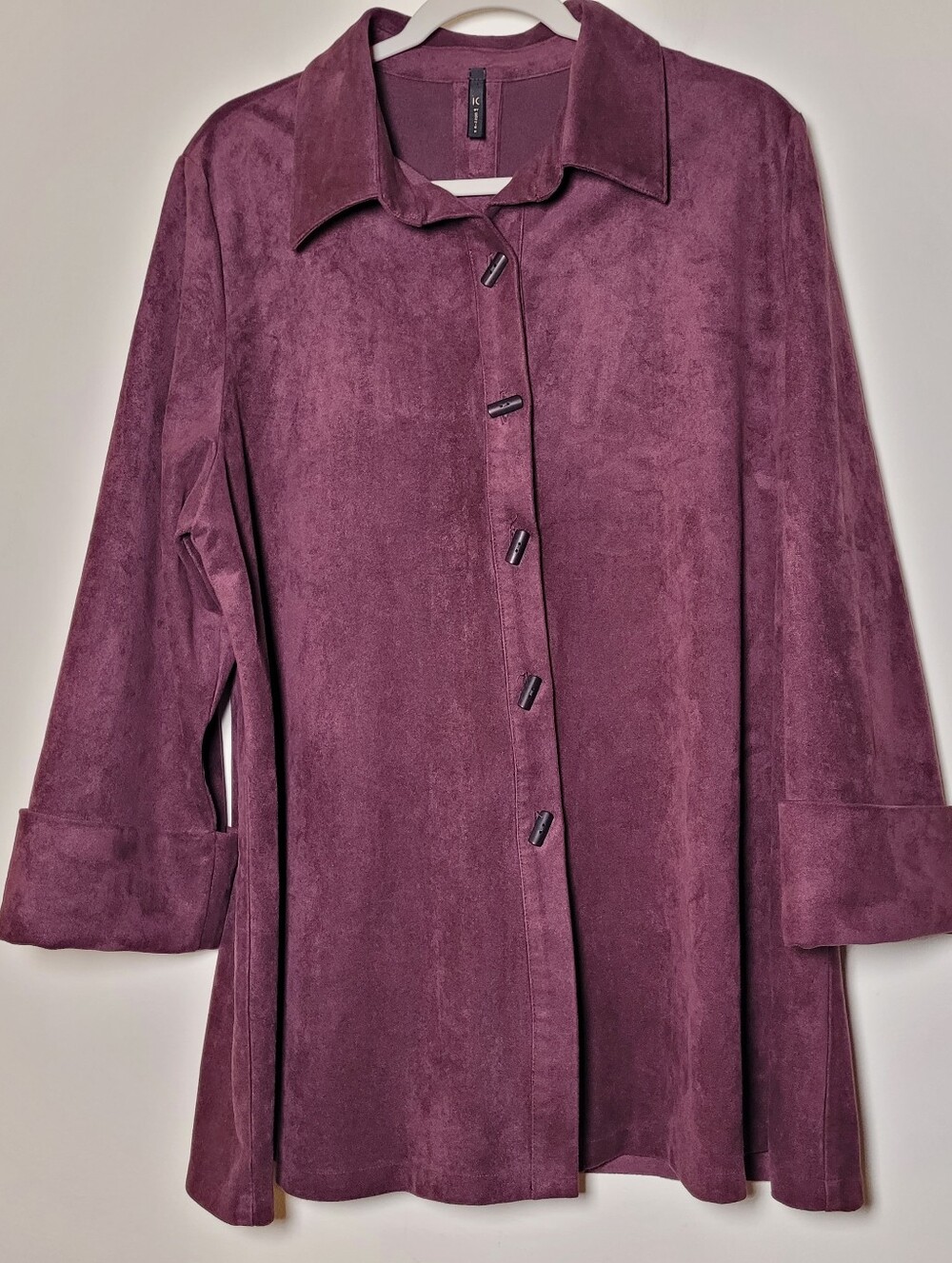 IC By Connie K Womens Faux Suede Button-Front Jacket XXL Purple Cuff Sleeve